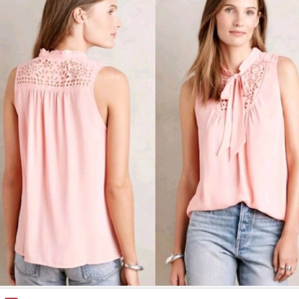Anthropologie MAEVE lasercut tie front tank blouse